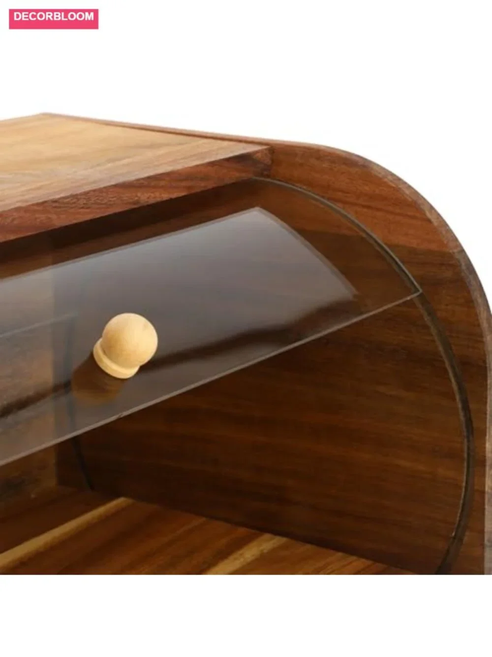 Acacia Wood Bread Box with Clear Sliding Lid, Rustic Kitchen Storage